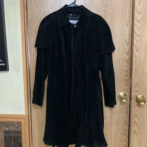 Sawyer of Napa, Size medium, long black, 100% leather coat.
